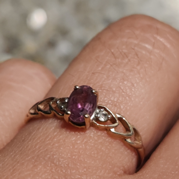10k yellow gold with real diamond/amethyst 6.5 - Picture 1 of 11
